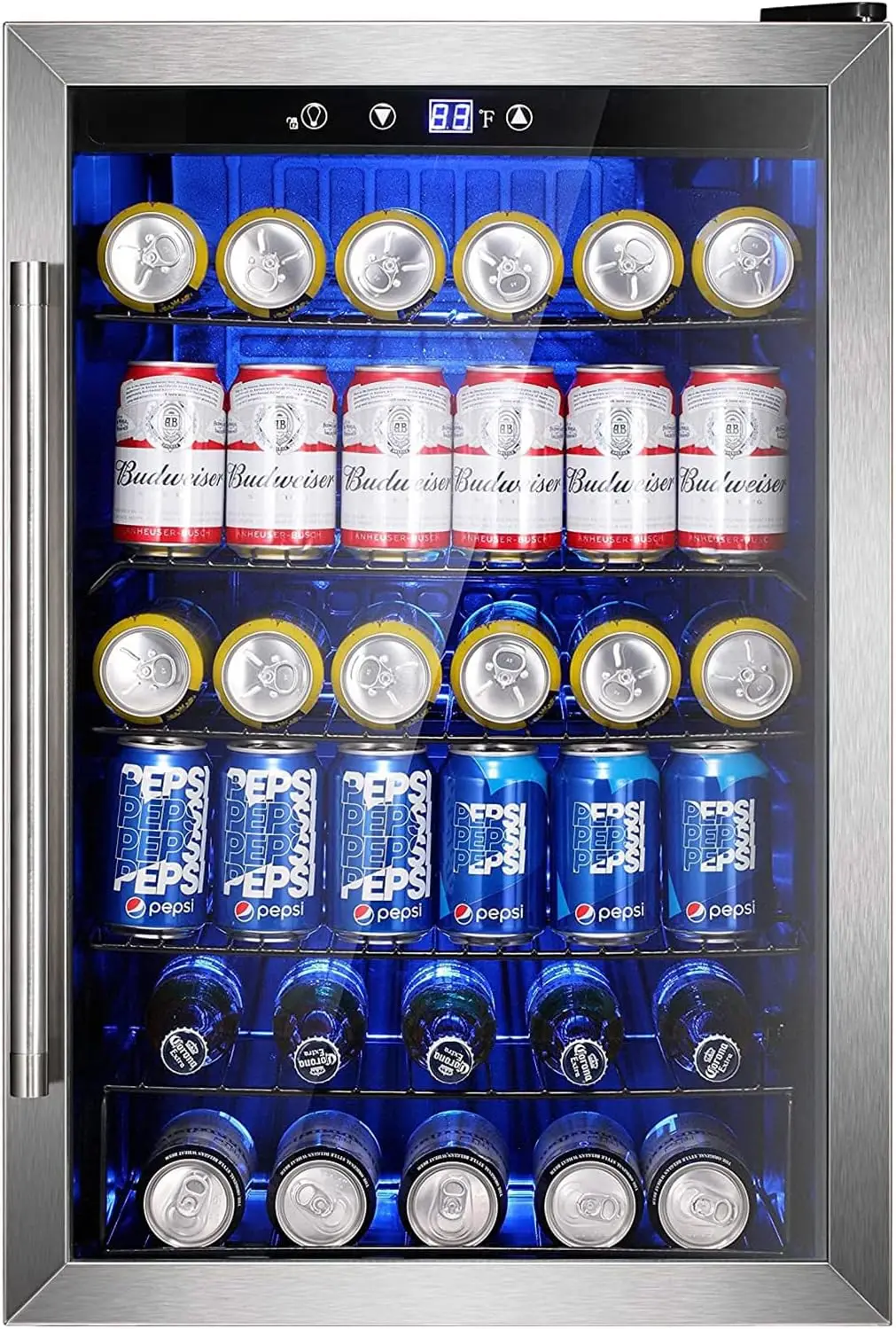 

Винный холодильник на 37 бутылок, отдельностоящий, с реверсивной стеклянной дверцей из нержавеющей стали, холодильник для напитков на 145 банок, бесшумный компрессор