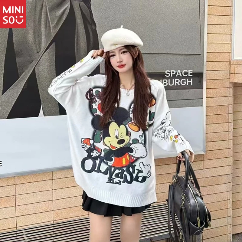 

Disney 2025 Women's Sweater, Loose Fit Crystal Print Knit Top