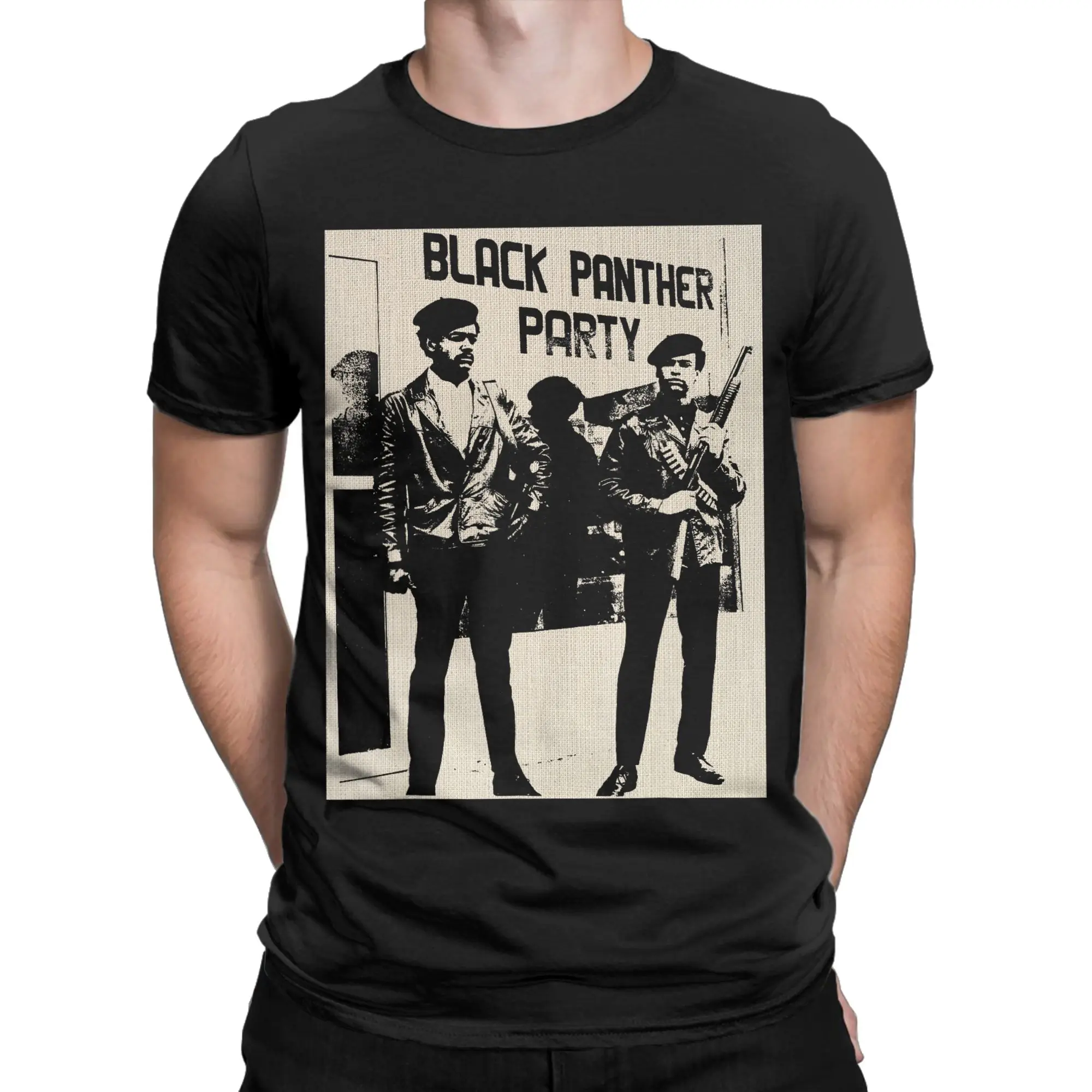 Men's T-Shirt Black Panther Party Unique Pure Cotton Tees Short Sleeve  T Shirts Crew Neck Tops Adult