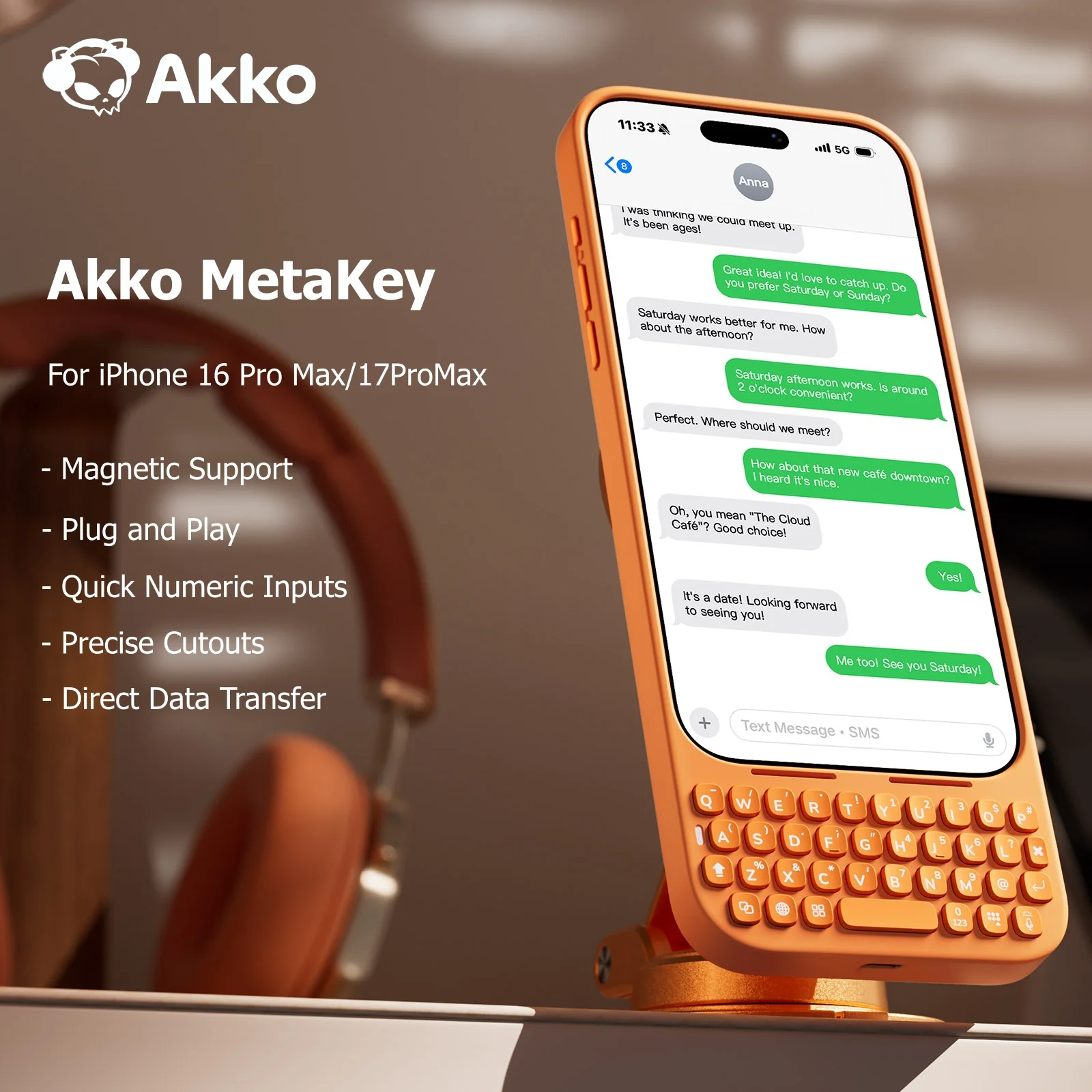 Akko MetaKey Phone case With Keyboard PU TPU with Magnetic Support 37 keys Mini Phone Keyboard For iPhone 16 Pro Max 17 Pro Max