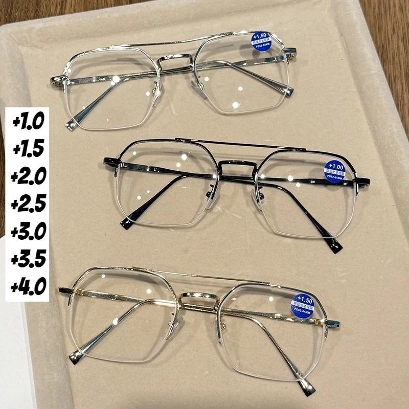 

Men Women New Fashion Retro Large Frame Reading Glasses Neutral Luxury High Definition Anti Blue Light Presbyopia Glasses +4.0