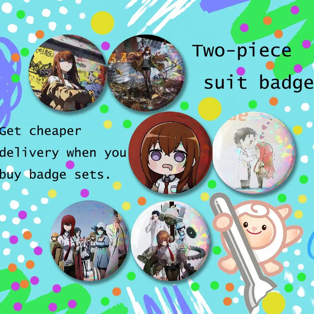 S-Steins GateS M-Makise KurisuS Brooches for Backpack Accessories 25,32,44,58,75mm Round Enamel 2-piece set Cartoon Anime Badge