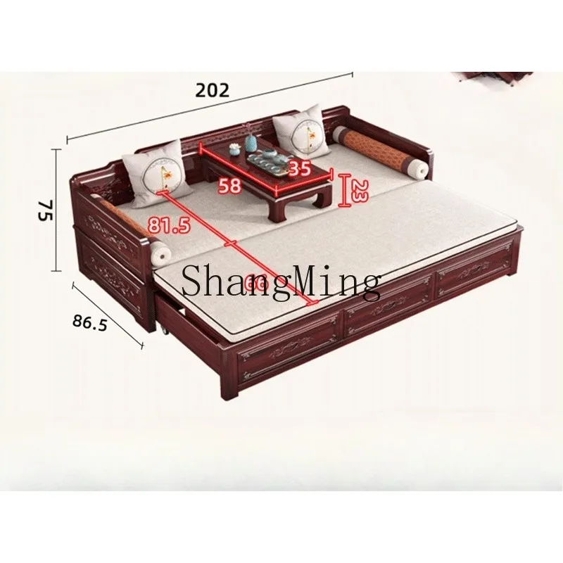 

ZHB new Chinese solid wood Arhat bed three-piece set winter and summer dual-purpose push-pull Arhat bed sour wood sofa