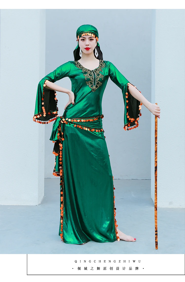 Women Belly Dance Saidi Robe Individual Group Performance Folk Dance Competition Suit Embroidered One-piece Dress with Sequins