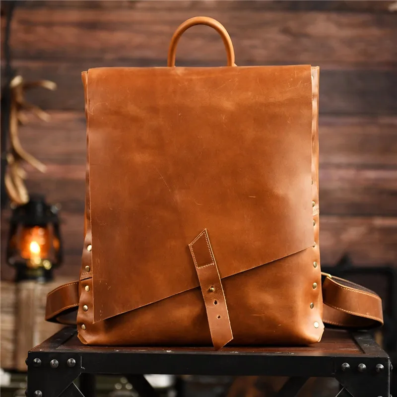 

Organizers designers handmade crazy horse cowhide men's backpacks vintage luxury genuine leather ladies large-capacity schoolbag