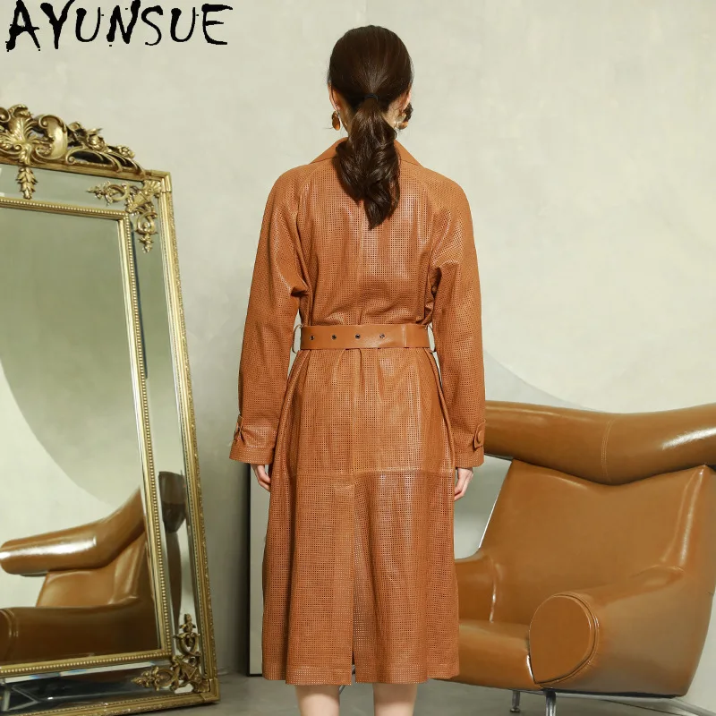 AYUNSUE 100% pelle di pecora vera pelle giacca da donna 2025 cappotto da donna stile di media lunghezza primavera autunno vestiti lace-up Jaqueta Couro