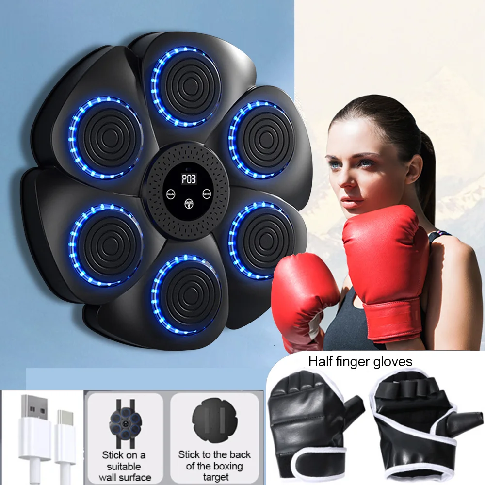 Music Boxing Machine with Boxing Gloves Wall Target Wall Mounted Boxing Reaction Training Punching Equipment for Kids Adults