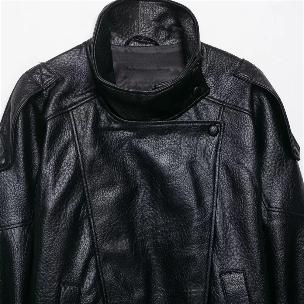 سترة نسائية جديدة للخريف والشتاء كاجوال متعددة الاستخدامات من الجلد الصناعي بأكمام طويلة وياقة واقفة وسترة من جلد البولي يوريثان