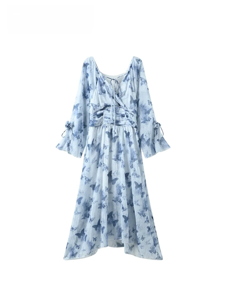 

Длинная юбка-миди Dr V-Ne с цветочным принтом больших размеров для женщин, осенний сезон, повседневная одежда, длинное волокно из полиэстера