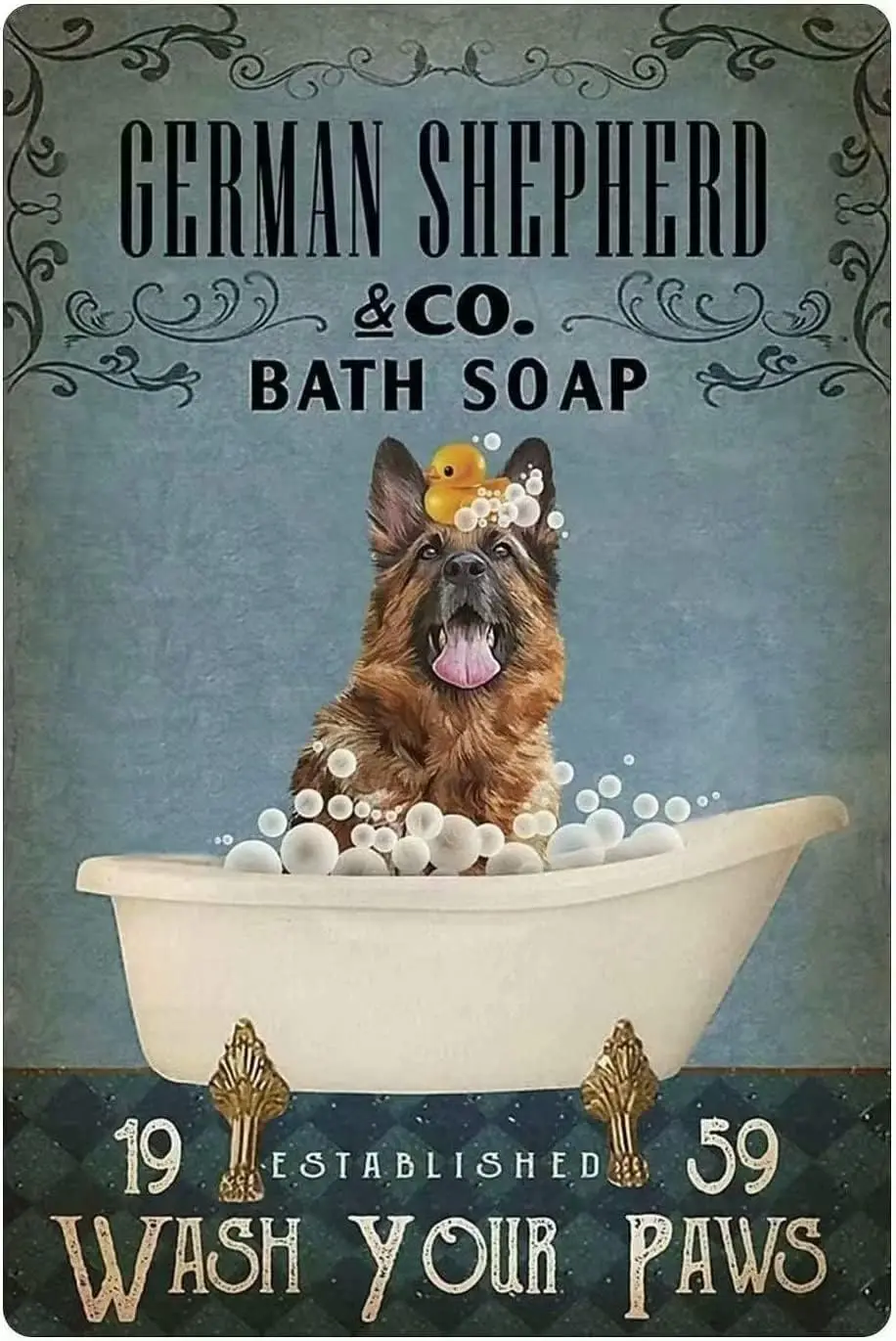Vintage dog metal tin sign german shepherd co. bath soap wash your paws printing poster bathroom toilet living room home art wal
