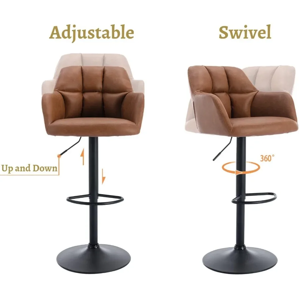 XMSJ Modern Rotating Bar Stool 2-piece Set, Leather Counter Height Bar Stool with Backrest and Armrest, Adjustable Bar Stool Cha