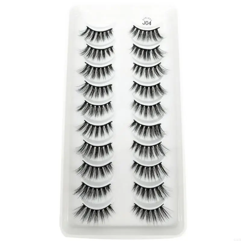 Q1FB Half Lashes Natural Look Wispy Mink Lashes Fluffy-Fake Eye Lashes Pack 10 Pairs