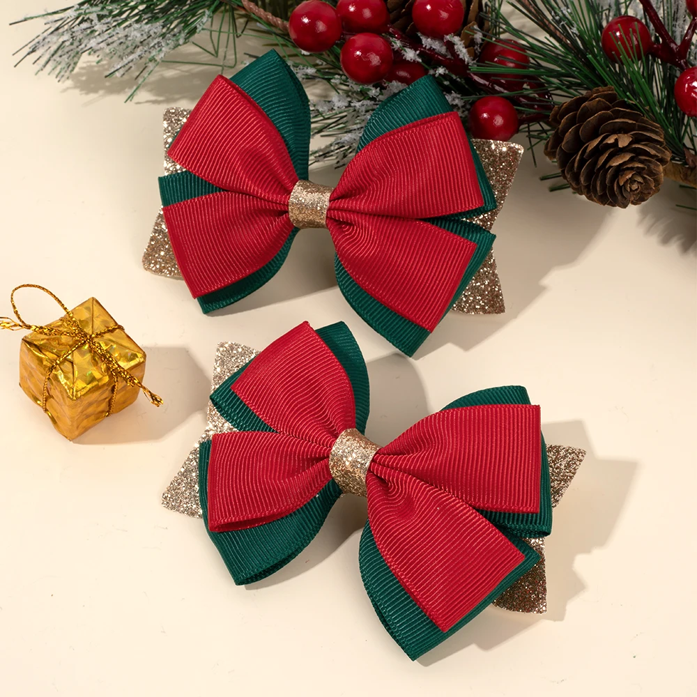 2 pezzi fermagli per capelli con fiocco scintillante natalizio nastro minimalista design con fiocco forcine dolce paillettes barrette per accessori per feste per ragazze