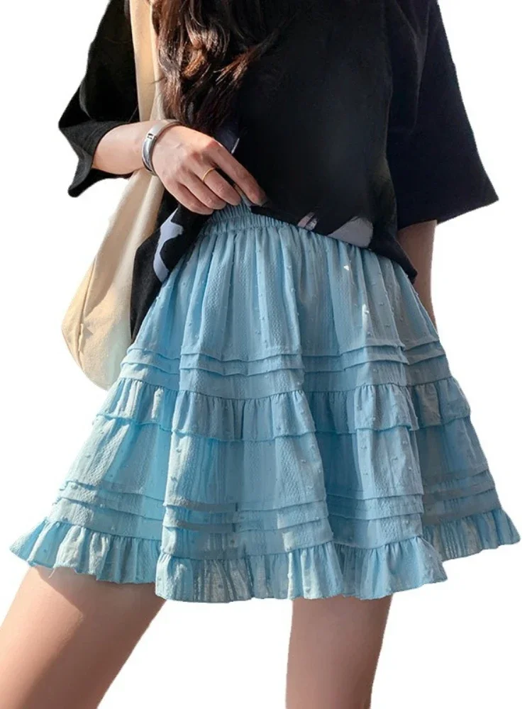 

2024 New Summer Mini Skirt A-line High Waist Sexy Cute Ruffle Y2K Vintage Ballet Skirt Elastic Waist Short Sweet Girl Cake Skirt