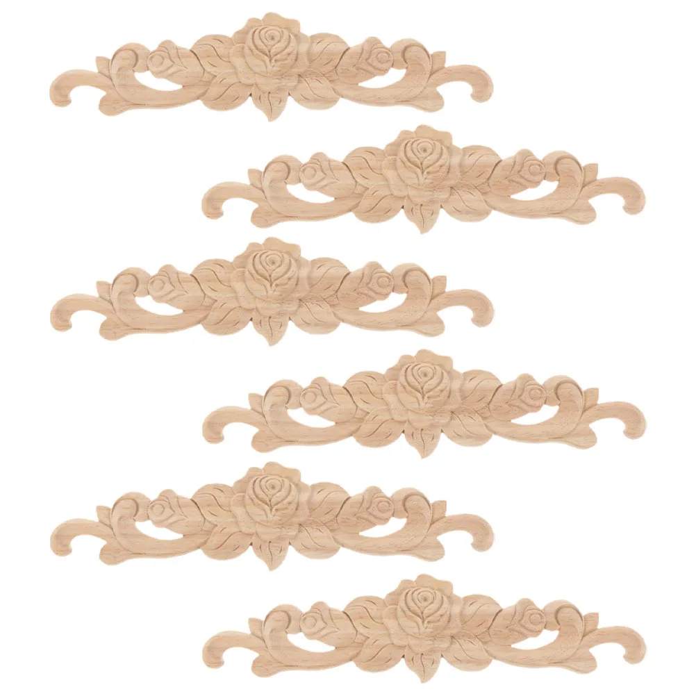 6 pezzi di applique intagliate in legno durevoli, design floreale non verniciato per mobili, progetti di decorazioni fai da te, applique in legno intagliato