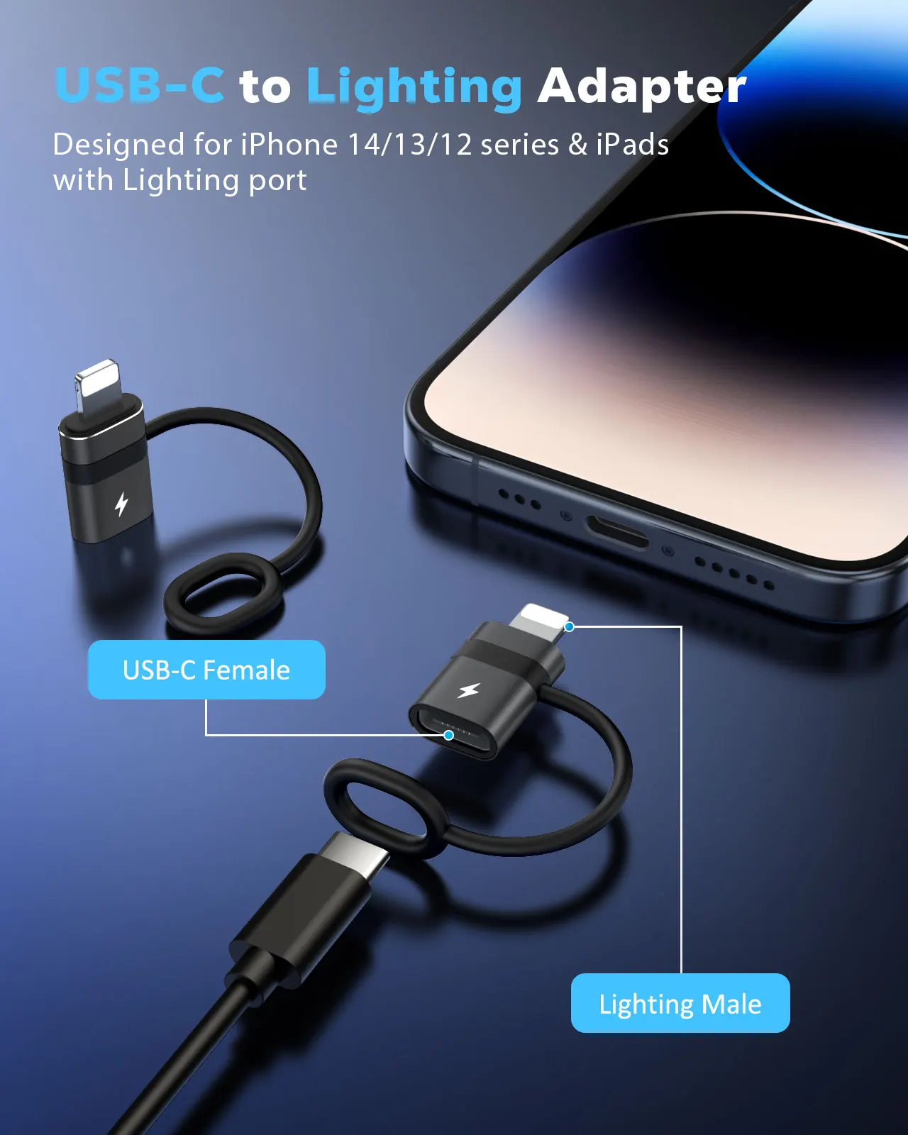 MoKo USB C to Lightning Adapter with 36W PD Fast Charging,Not for Audio/OTG,USB-C Female to Lightning Male Adapter for iPhone 14