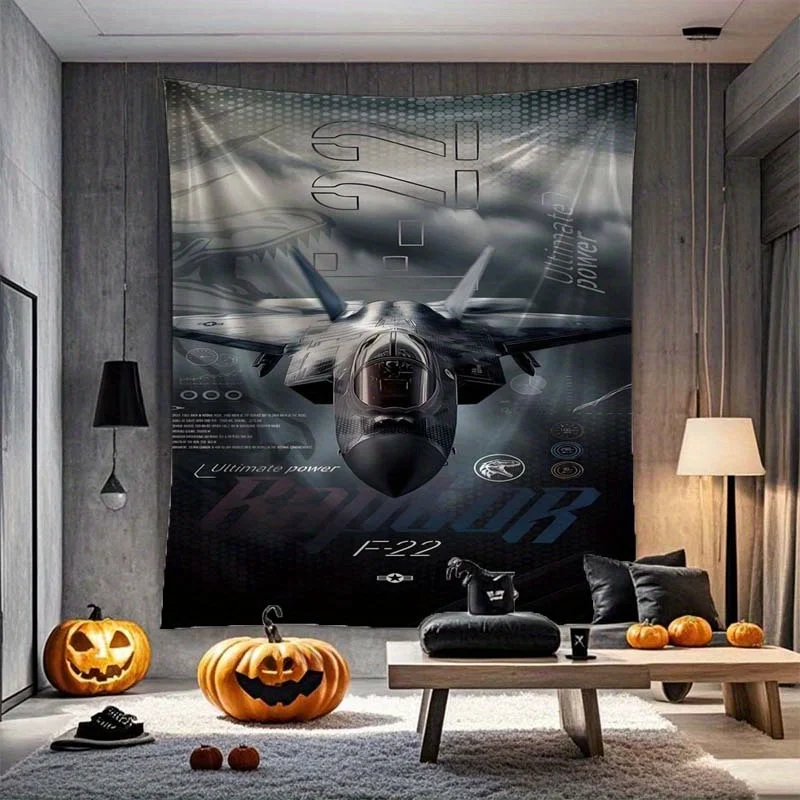 

F22 Fighter Jet Velvet Wall Tapestry - Durable, Wrinkle Resistant, Soft, Beautifully Decorated, Comes with Installation Kit