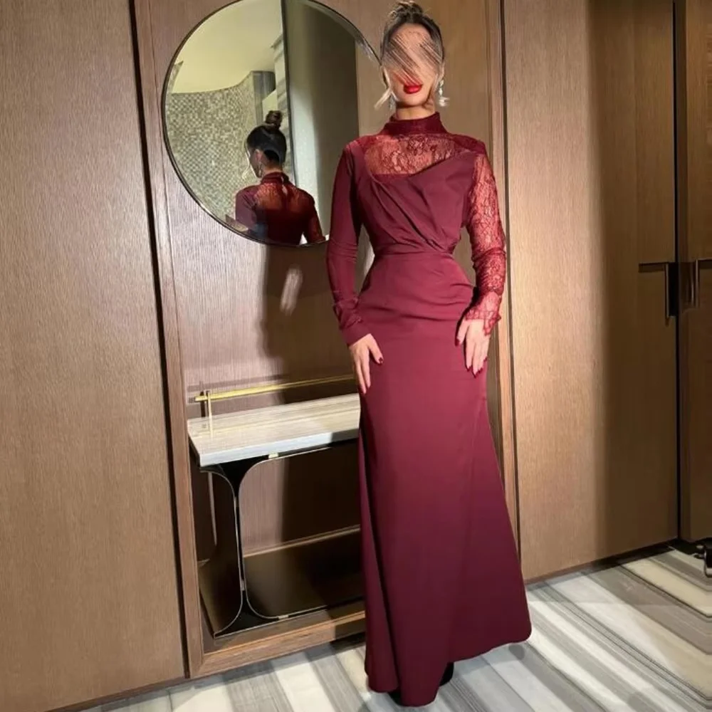 

Customized Exquisite Ruched High Split Women Prom Dress Long Sleeve Charming Mermaid Floor Length Party Dress Women Evening Gown