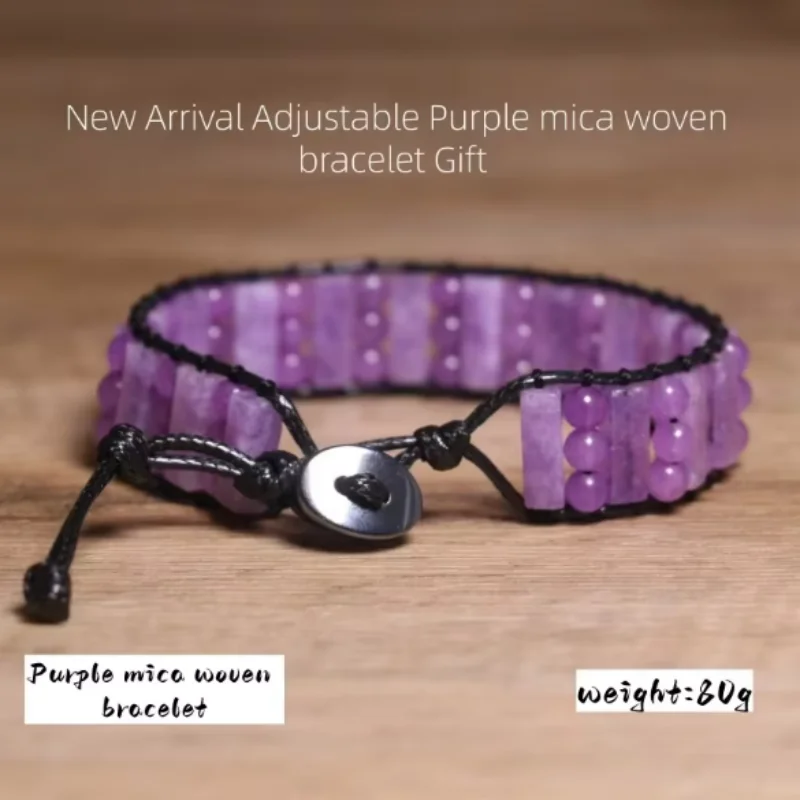 Chic Waterproof Purple Mica Wrap Woven Crystal Leather Women Bracelet Healing Protection Strength Bracelet Gift for Her