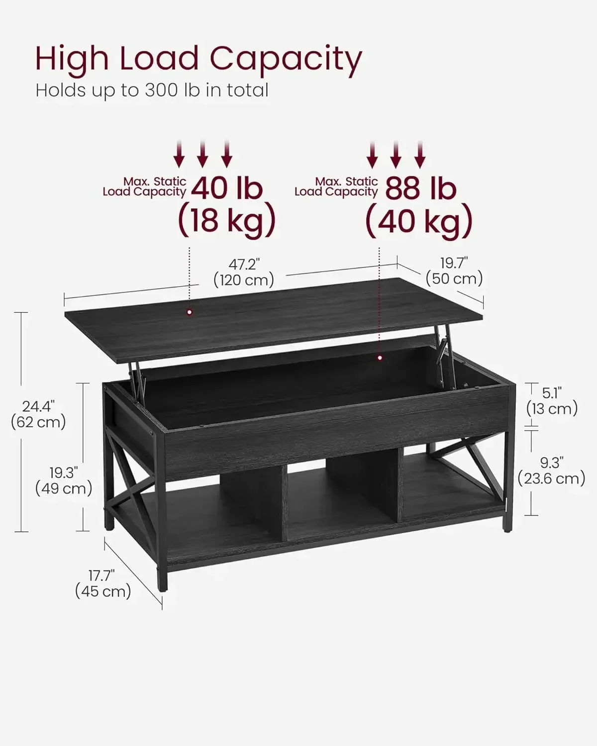 Lift Top Coffee Table, Lift Coffee Table with Storage Shelf for Living Room, OfficeBlack with Wood Grain