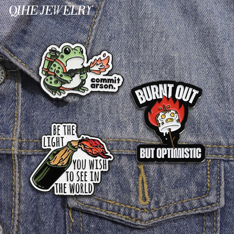 Cartoon Burning Match Brooch Enamel Pins May the Bridges I Burn Light the Way Brooches Lapel Badges Jewelry Gift for Friends