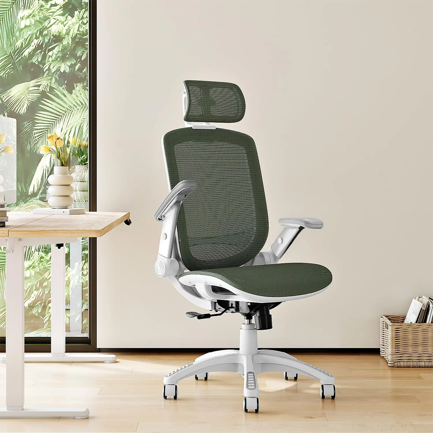 Ergonomic Office Chair, High Back Home Desk Chair with Headrest, Flip-Up Arms, 90-120° Tilt Lock and Wide Cushion, 300LBS Mesh C