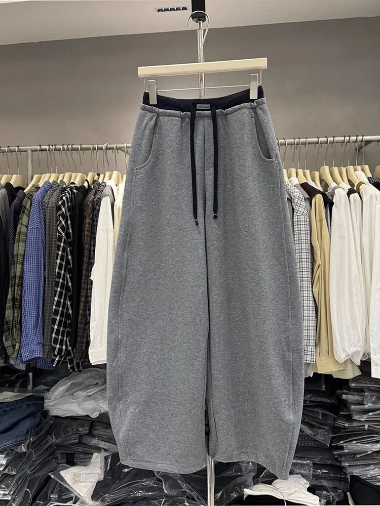 Pantaloni casual taglie forti Pantaloni a gamba larga a vita alta Pantaloni a coltello dimagranti color sangue per donne taglie forti Autunno Faion