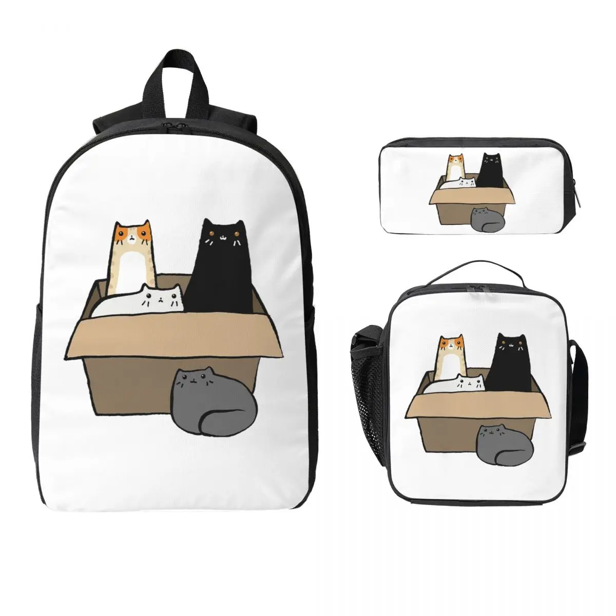 

Cats In A Box Backpack Student BookBag School Bag Laptop Shoulder Bags 3ps Insulated Lunch Bag Pencil Case