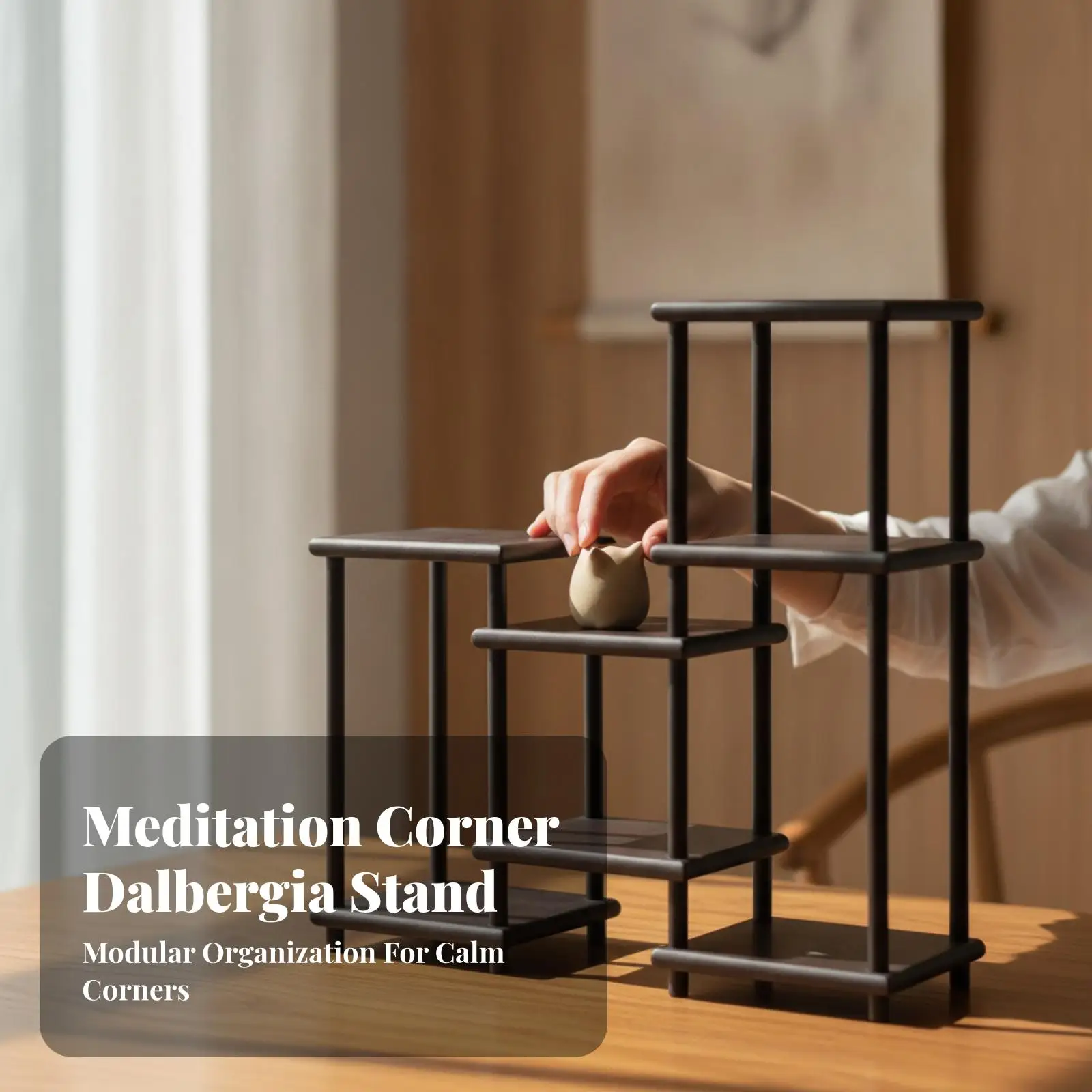 Chinese-Style Rosewood Display Rack | Space-Saving Tabletop Design, Tiered Open Compartments, Wooden Display Stand, for Desk