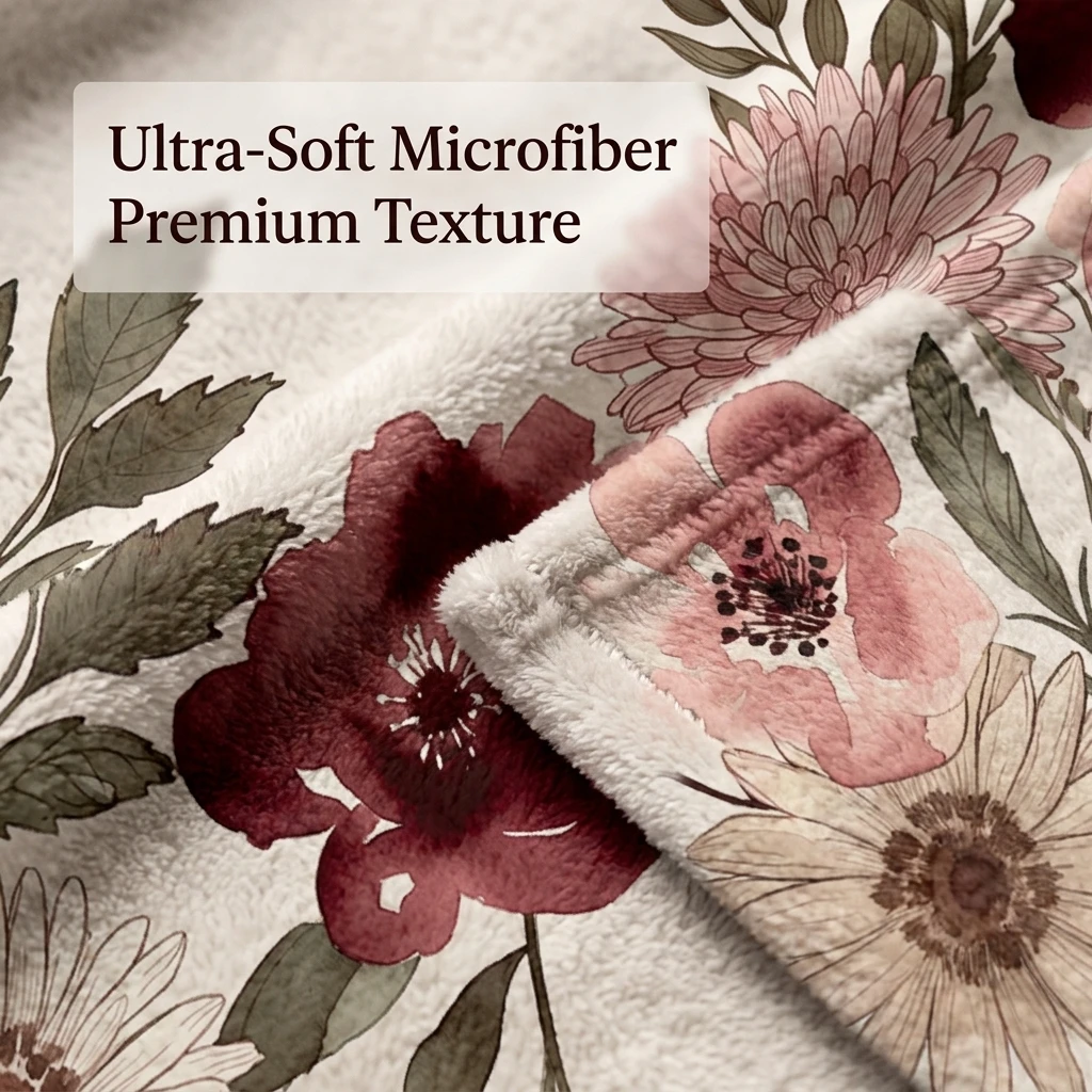 Dusty Pink Dahlia & Daisy Border Flannel Throw Blanket, Cozy Romantic Quote Blanket for Bedroom & Living Room