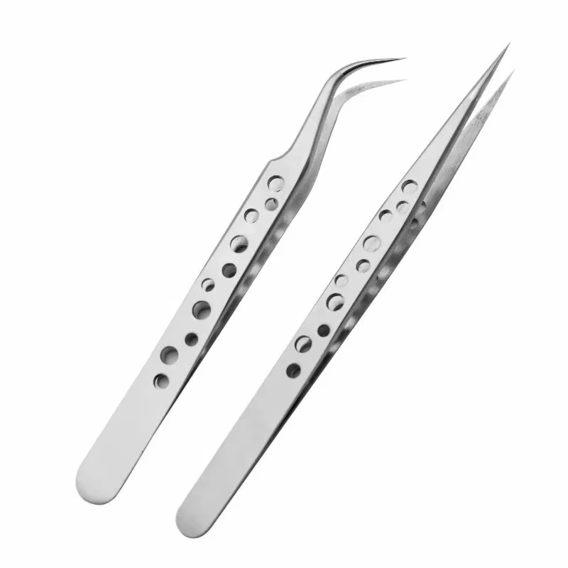 Anti-Static Precision Stainless Curved Straight Tip Electronics Industrial Tweezers Silver/Black Phone Repair Hand Tools