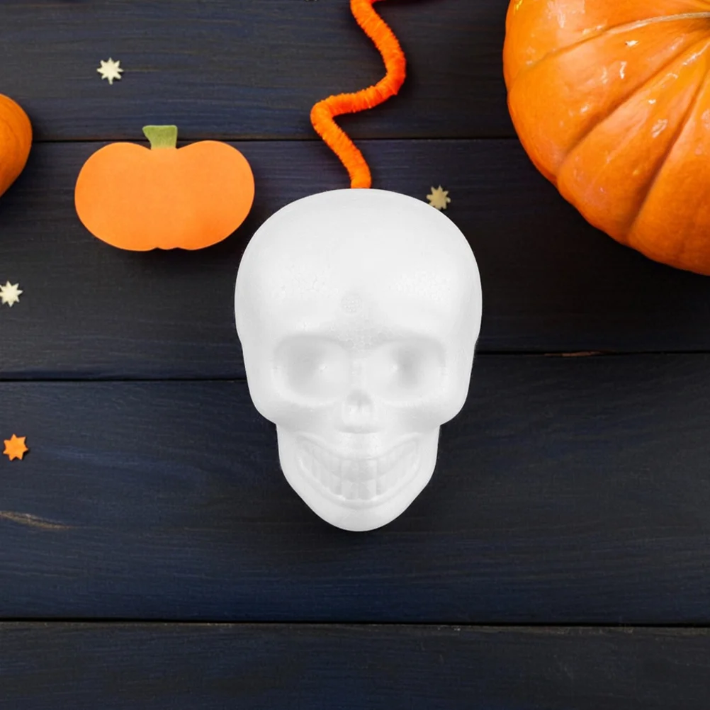 6 قطعة رؤوس جمجمة إسفنجية بيضاء يمكنك صنعها بنفسك أشكال إسفنجية للهالوين معلقة لتزيين الحفلات في الأماكن المغلقة والخارجية وديكور جمجمة مخيف #1