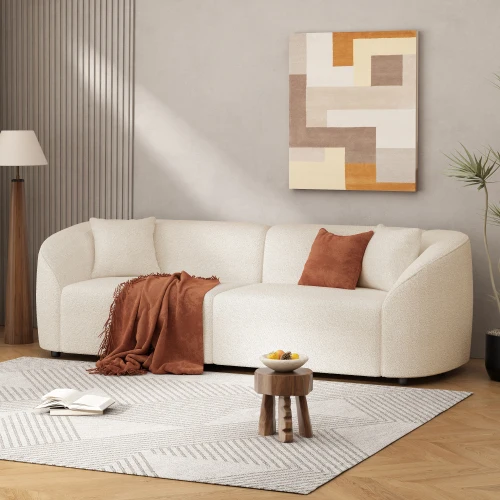 # Sofa Set In Beige Plush Seating With Streamlined Design Durable Frame Convertible Features