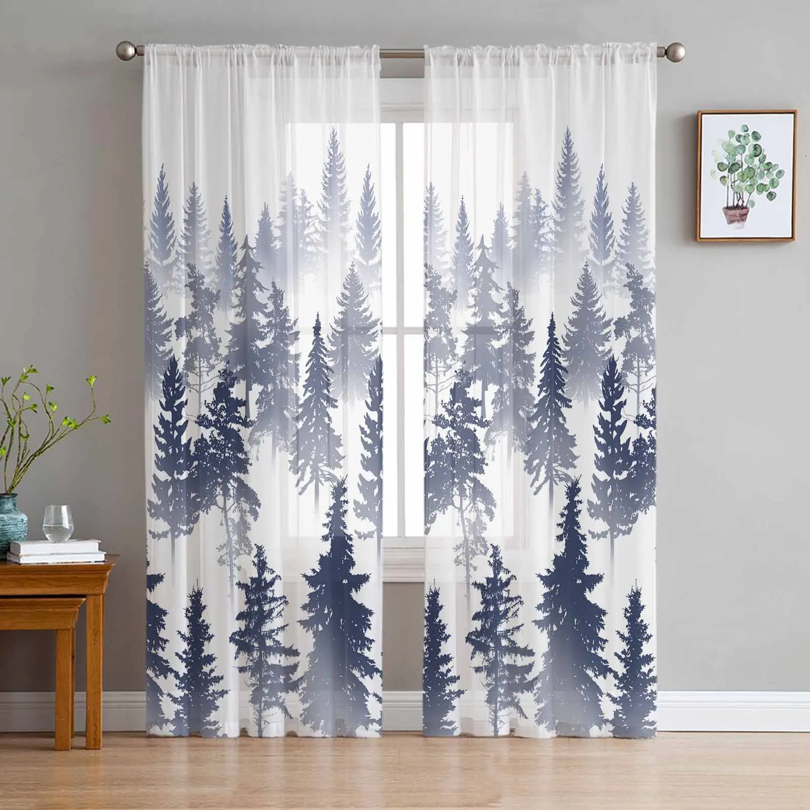 Trees Forests Silhouettes Abstract Sheer Curtains for Living Room Bedroom Window Treatment Kitchen Chiffon Curtain