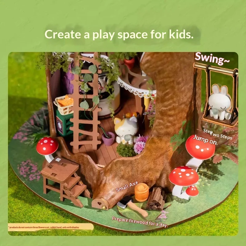 Sprookjesboomhut Diy klein huis, handgemaakte miniatuur creatieve houten assemblagemodel bouwsteencadeau voor vrouwen