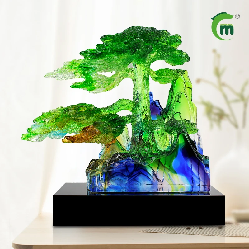 Glass Liuli Guest Greeting Pine Sculpture Crystal Pine Home Decor Decoration Luxury Art Statue