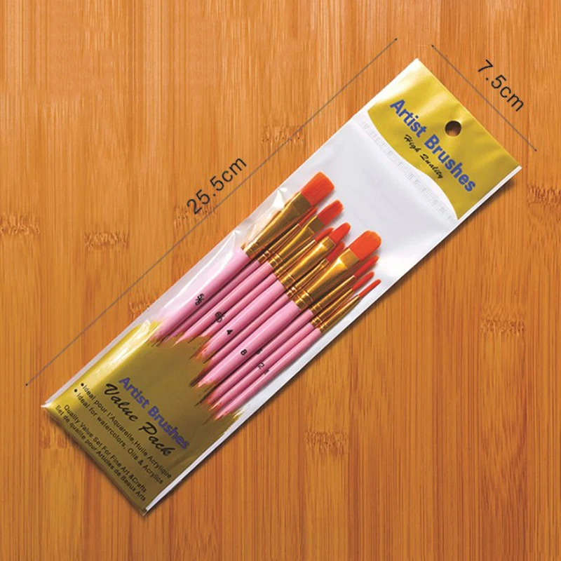 Nylon Pintura Escova Set, haste curta, Óleo Acrílico Escova, Caneta Aquarela, Arte Profissional Suprimentos, Alta Qualidade, 10 Pcs