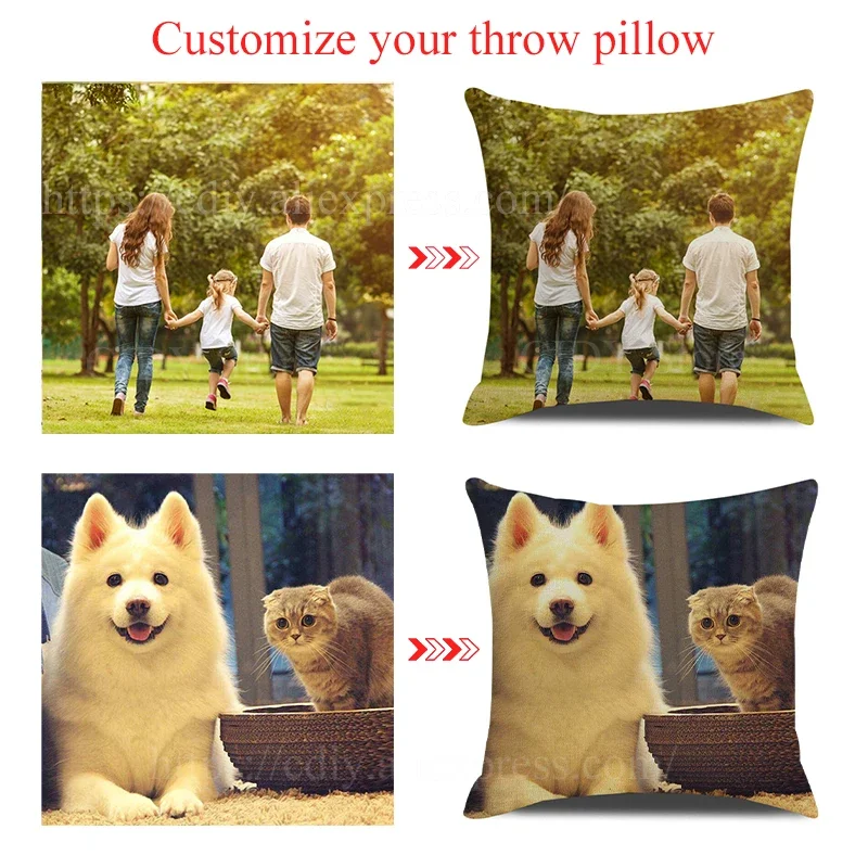 Baby Family Pets Custom Cushion Covers Printing Cotton Linen Pillow Case Customized Pillow Cover For Sofa DIY Logo Pillowcase