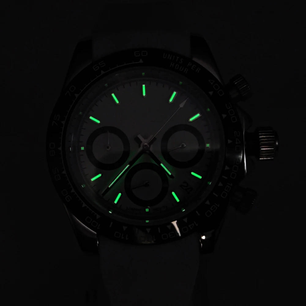 39mm improved spare white rubber strap multifunctional chronograph VK63 waterproof luminous pointer without LOGO