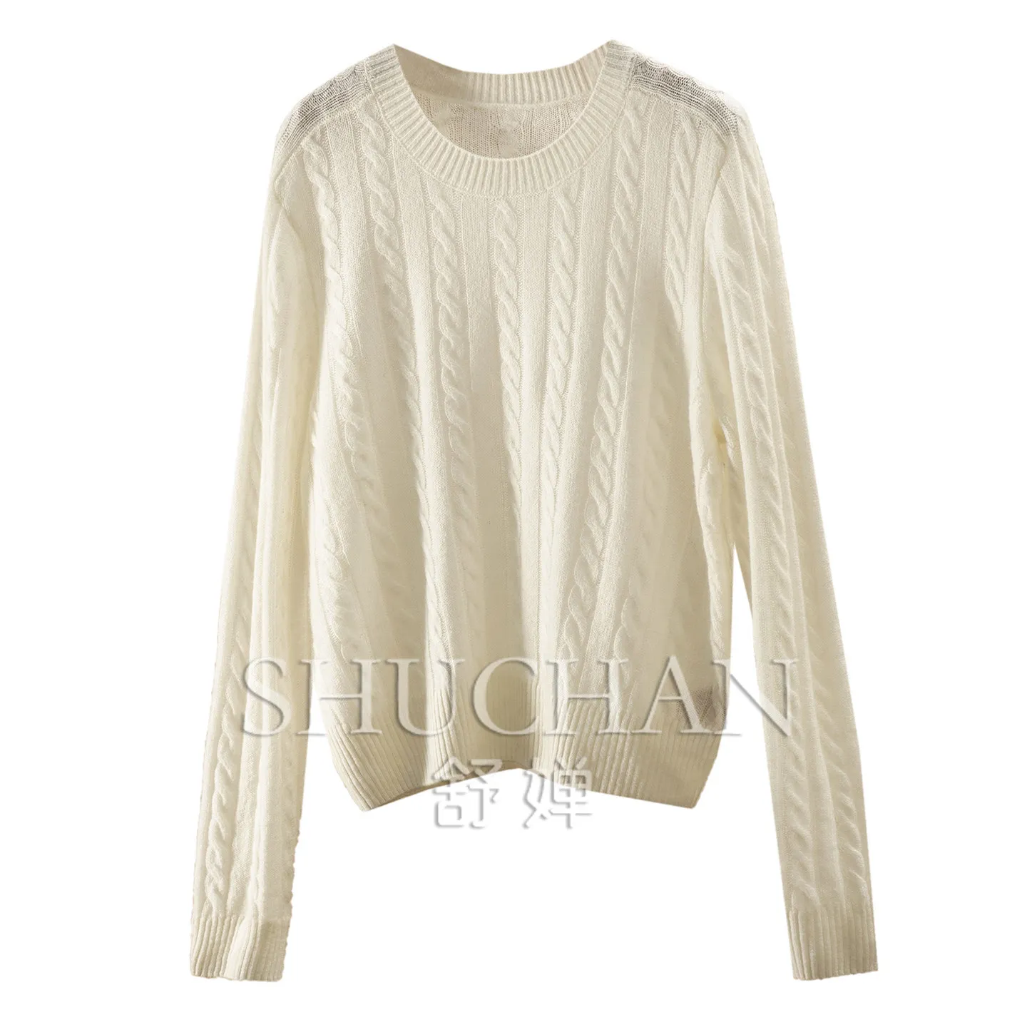 Autumn and Winter Classic Pullover Healing Color 100 Cashmere Crew Neck Twisted Sweater Women's 75J6