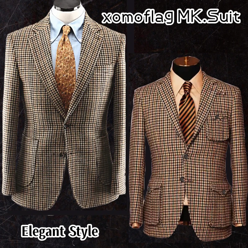 

Мужской костюм в европейском ретро-стиле: пиджак и брюки из шерстяной смеси с узором «гусиная лапка» для охоты, осень-зима