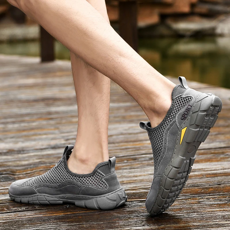 Large Size Men's Shoes Mesh Men Casual Shoes Fashion Breathable Outdoor Wading Shoes Men's Lace-Up Flats Comfortable Sneakers