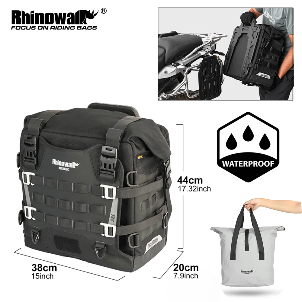 

Rhinowalk Motorcycle Side Bag 35L Waterproof 1 Piece Quick Release Motor Side Saddlebag Anti-Theft With Lock Hole Molle System