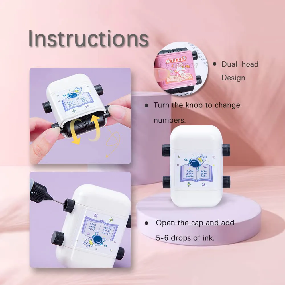2 in 1 Multiplication Division Teaching Stamps Double-Head Digital Roller Number Question Stamp Math Practice Teaching Accessory