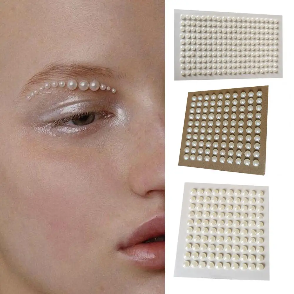 Halloween Eye Makeup Sticker Pearl Shining Flat Base Face Body Stick Faux Pearl Sticker Girls Christmas Holiday DIY Decoration