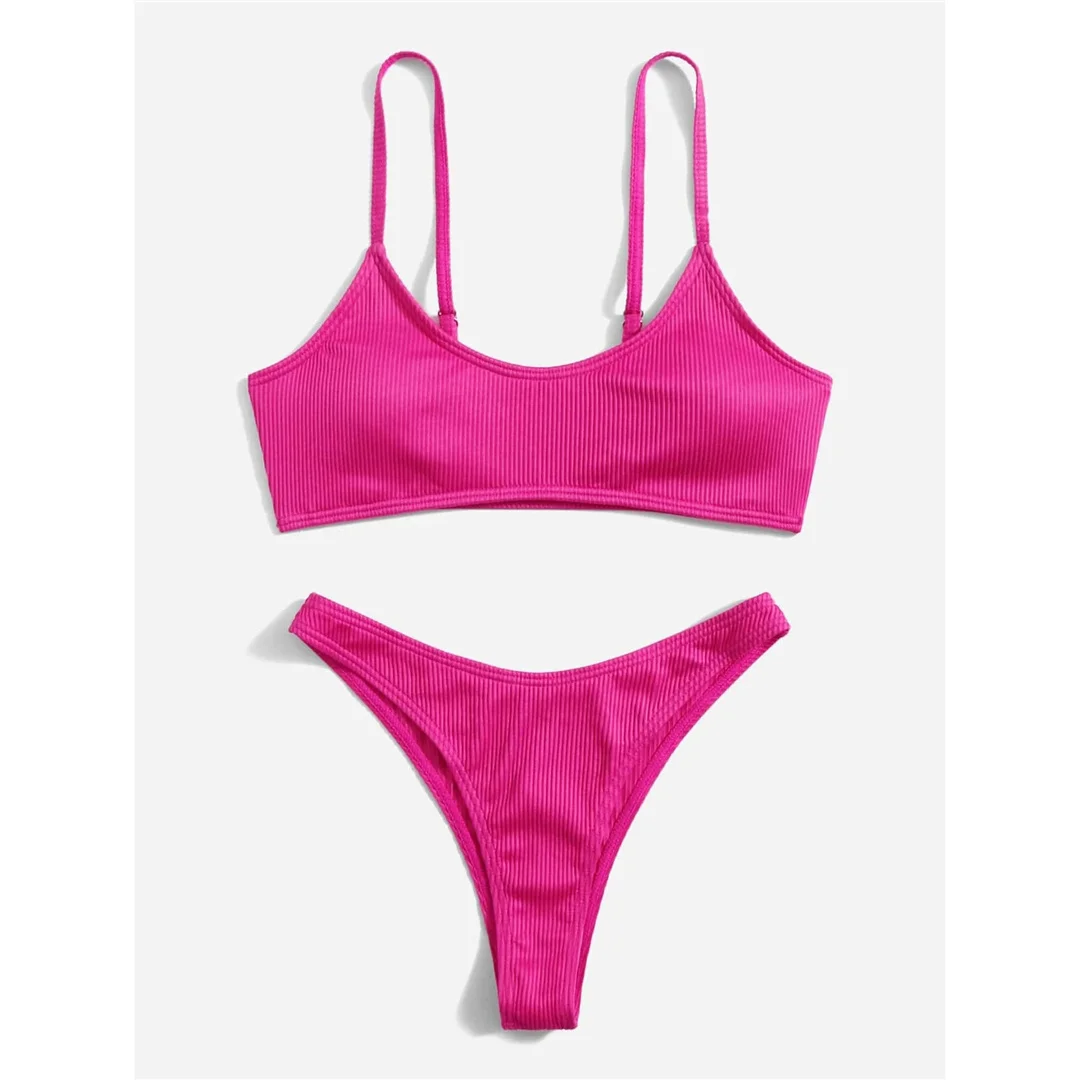 Gerippter Bikini mit hohem Beinausschnitt, Damen-Badeanzug, zweiteiliges Bikini-Set, brasilianischer Schnitt, gepolstert, Badebekleidung, Badeanzug, Modell V7126. – Detail 8