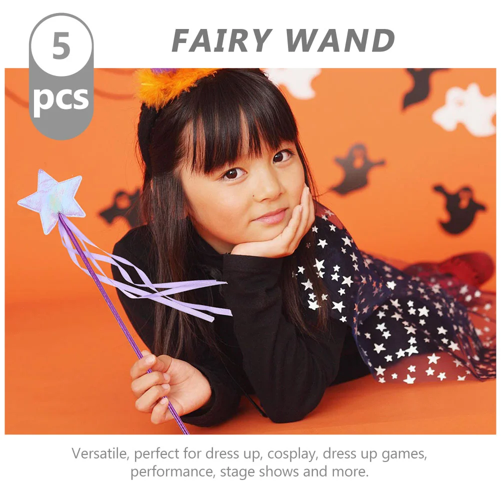 5Pcs Pentagram Fairy Wand Princess Accessories Delicate Girl Stick Angel Ab Cloth Star Wands Birthday Photo Prop Cute Fairy Wand