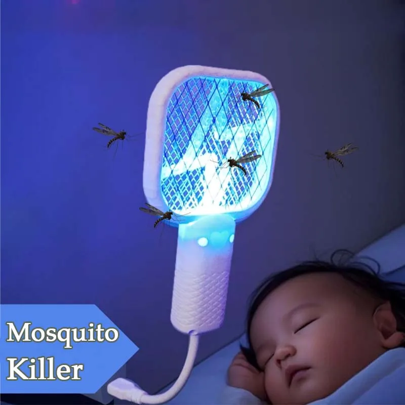 

1-10PCS Portable Mosquito Killer Electric Fly Swatter Night Light Function USB Charging Insect Trap for Home Bedroom Patio