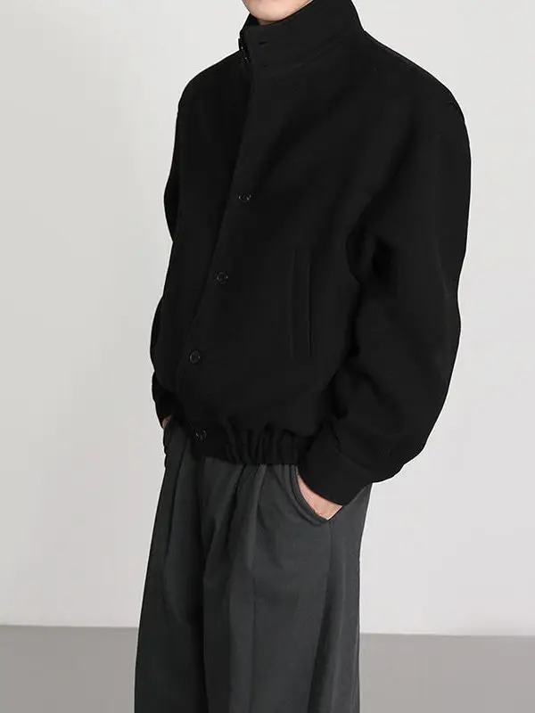 

New 2025 Men's Stand Collar Woolen Jacket Casual Korean Style Workwear Ins Handsome Top Loose Fit Long Sleeve Autumn Coat