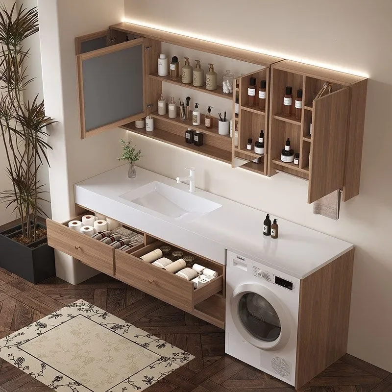 O9.7- Balcony Washing Machine Cabinet Combination Slate Hot Bending Integrated Basin Bathroom Cabinet Toilet Washbasin